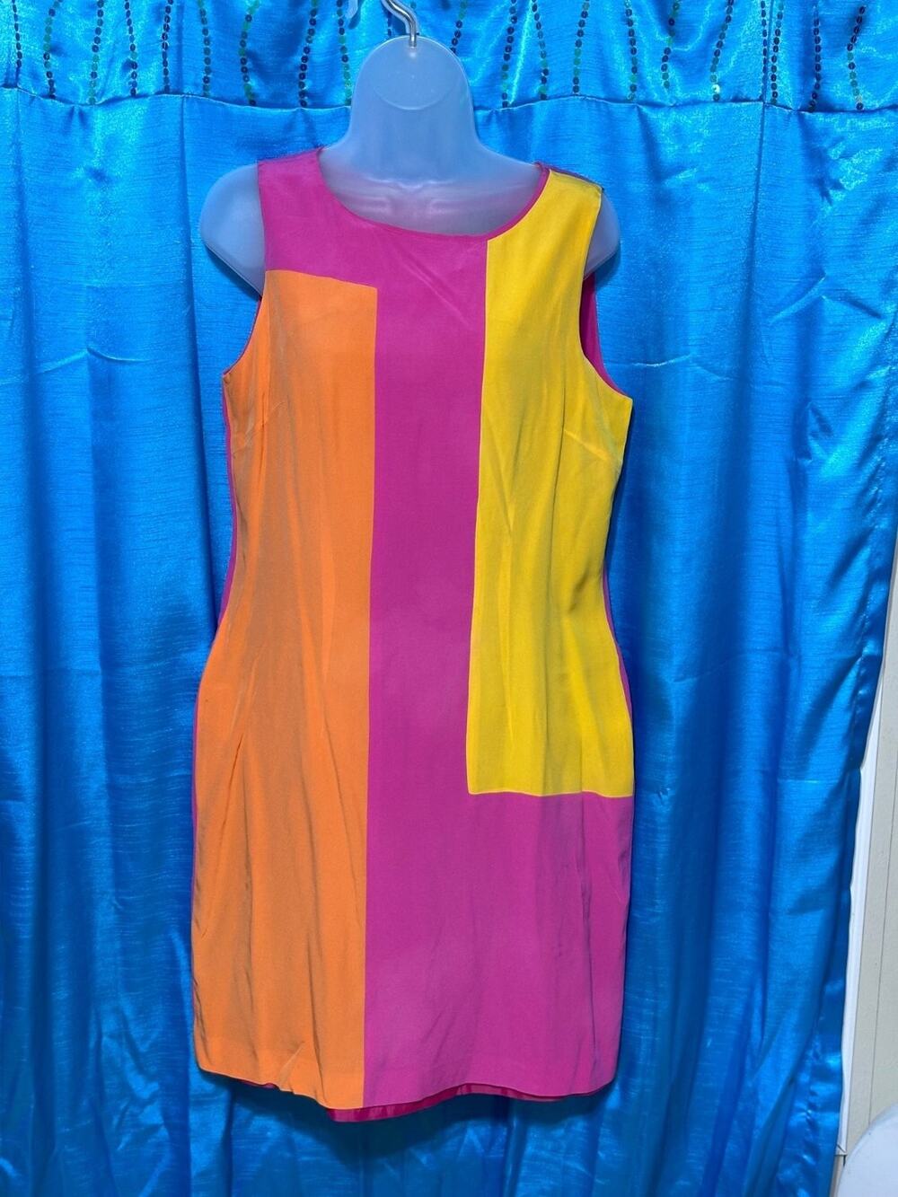 Metrostyle Dress Womens Size 10 Multicolor Colorblock Sleeveless Silk Shell